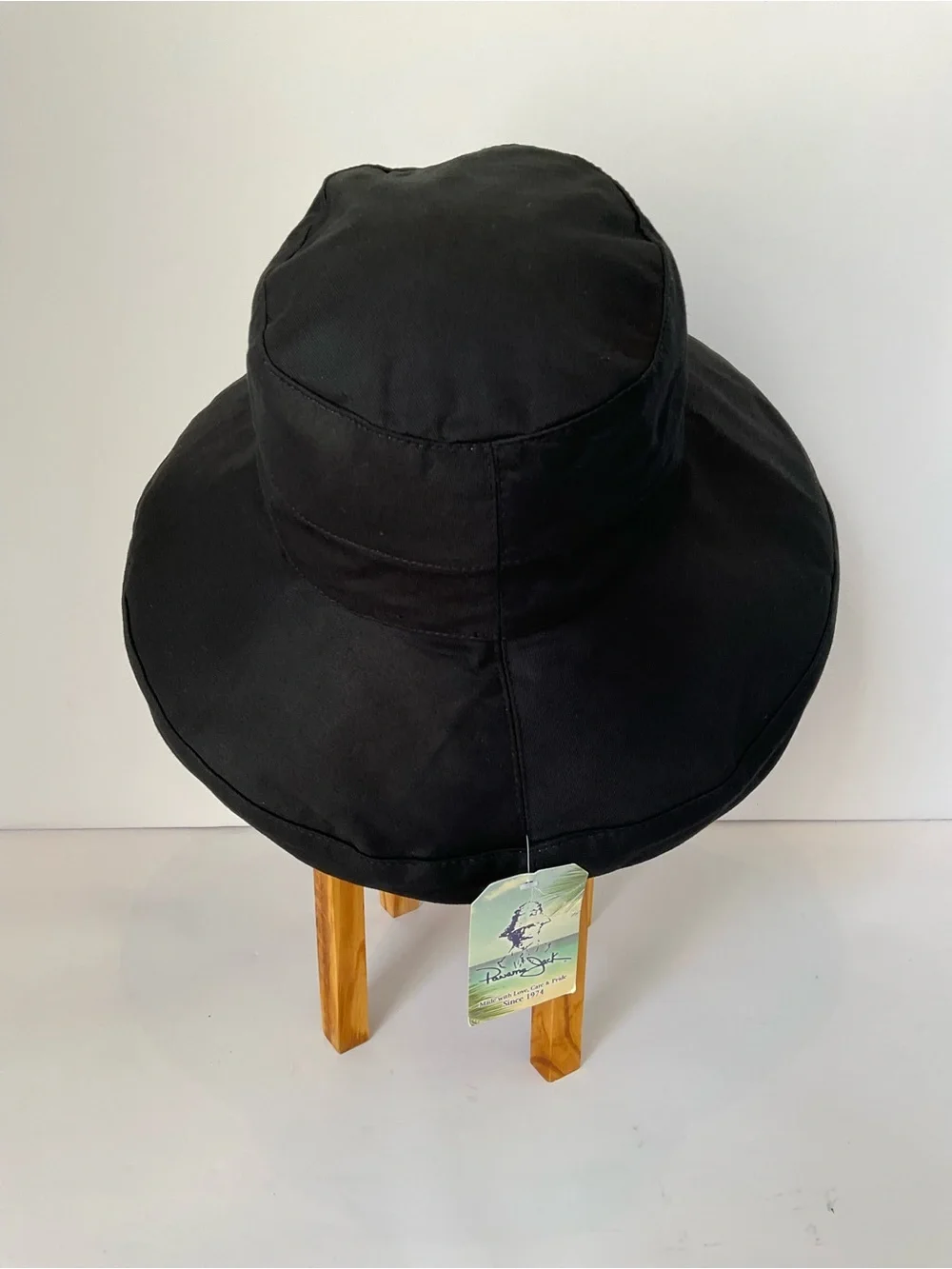 NWT Panama Jack Black Cotton Wide Brim Bucket Sun Hat
